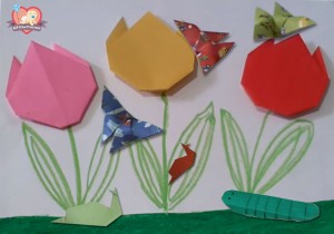 3D Origami Butterfly, Origami-Snail, Origami-Caterpillar, Origami-Tulip, Origami-Garden