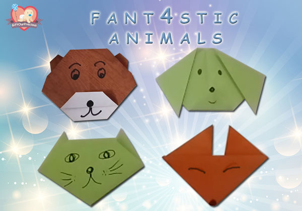 Origami Dog, Origami Bear, Origami Cat, Origami Fox, Fantastic-4-Animals