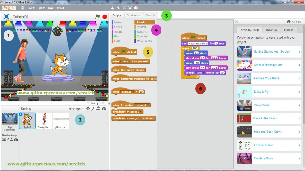 Scratch Tutorial01 6 Areas GiftOurPrecious