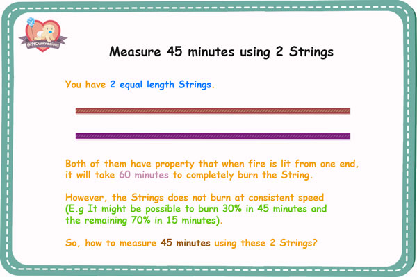 Measure 45 minutes using 2 Strings - Logic Test Questions