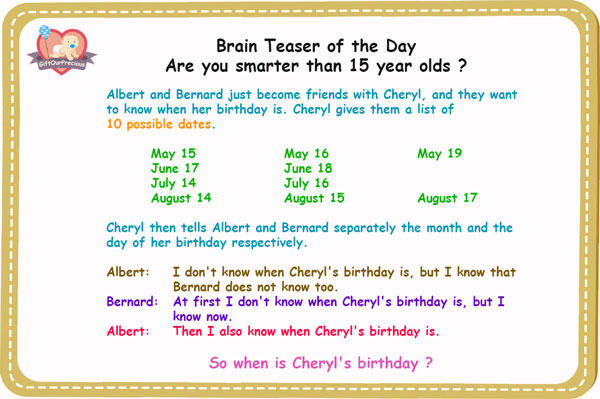 When is Cheryl Birthday - Brain Teaser of the Day