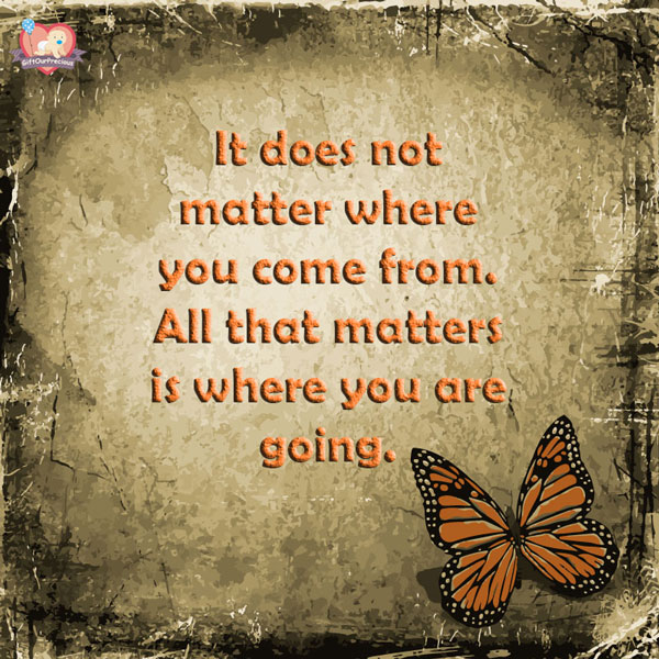 It does not matter where you come from. All that matters is where you are going.
