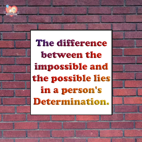 The difference between the impossible and the possible lies in a person's Determination.