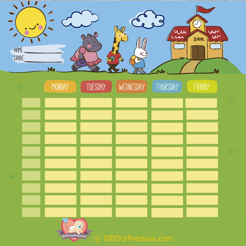 Printable school time table gift our precious