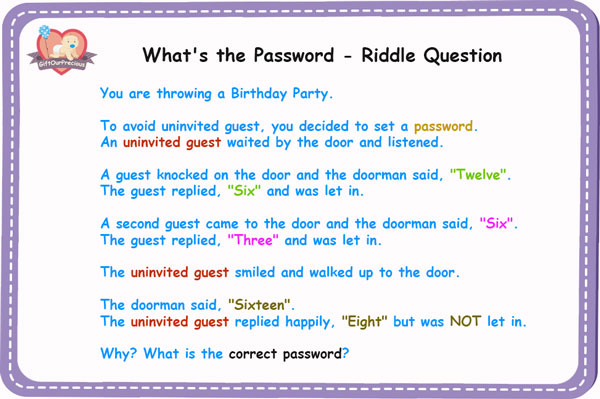 What's the Password - Riddle Questions and Answers