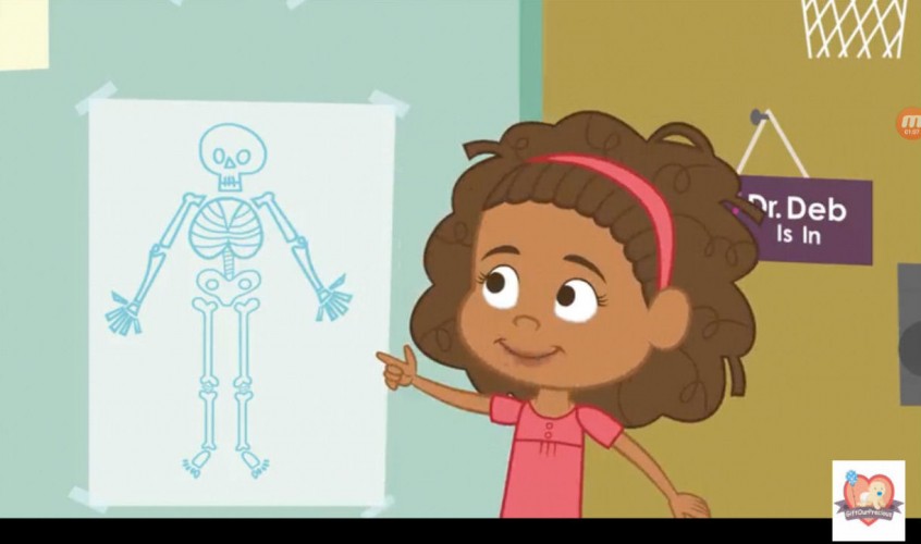 Learn about Skeletal System for Kids - kid pointing to skeletal pic 1
